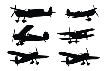 Silhouette of Aircrafts: A collection of aircraft silhouettes, showcasing various designs and configurations, perfect for illustrating aviation concepts or adding an artistic touch to design projects.
