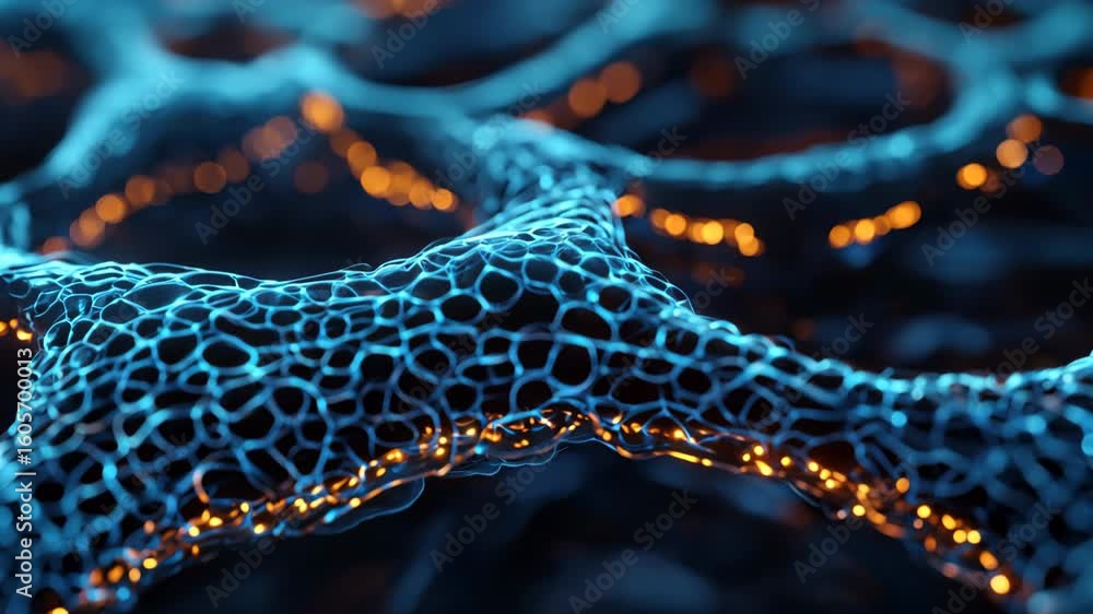 Poster stem cell concept, vibrant energy of honeycomb structure glowing intricate patterns and mesmerizing 