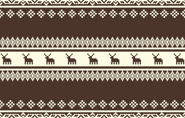 Christmas and New Year green and white seamless pattern, fairytale pixel pattern in white and green with Nordic snowflakes for winter hats, ugly sweaters, jumpers. wallpaper, paper or other design