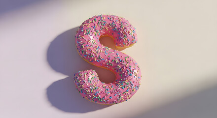 Pink frosted donut shaped like letter S