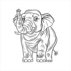 Hand-drawn vector illustration of a cute baby elephant sketch