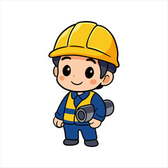 Adorable Cartoon Construction Worker Illustration