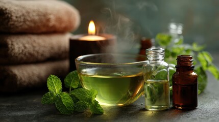 Relaxing herbal spa treatment home spa photo calm environment close-up view wellness concept