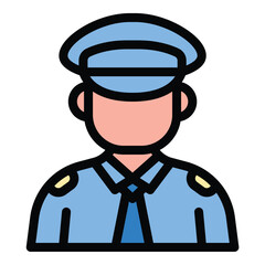 Security guard icon flat line style illustration representing protection and surveillance services, suitable for safety management, event security, and facility monitoring projects