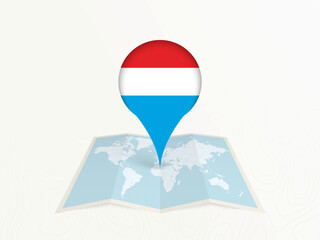 Naklejka premium Luxembourg Map Pin with National Flag on Open World Map.