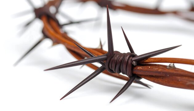 Close-up of a Crown of Thorns on White Background Representing Sacrifice - Powered by Adobe