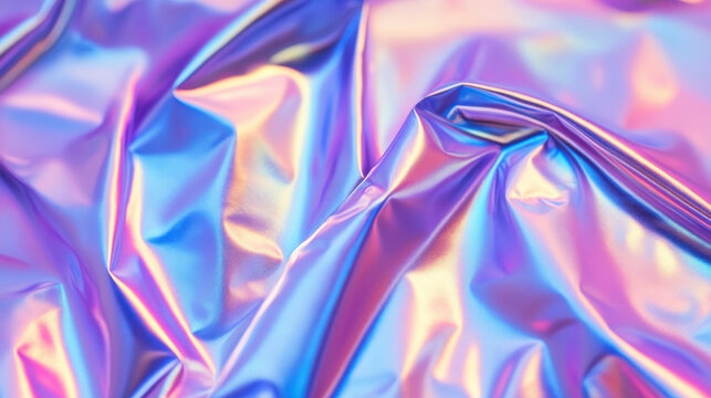Abstract holographic fabric background with vibrant iridescence. Modern futuristic neon colors a shiny texture. Shiny wrinkled surface for design. - Powered by Adobe