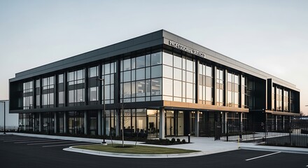 Obraz premium Modern office building with expansive windows.