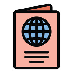 Passport icon flat line style illustration representing international identification and travel documentation, suitable for immigration services, travel agencies, and government ID projects