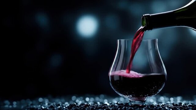 Red Wine Pouring into Elegant Glass