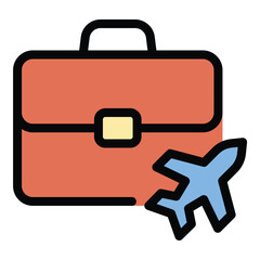 Business trip icon flat line style illustration representing corporate travel and professional visits, suitable for travel planning, company logistics, and executive services projects