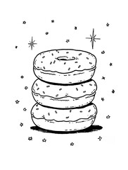 Image of coloring page featuring three stacked donuts