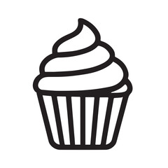 Minimal Cupcake Icon – Black Line Art Dessert Illustration with Swirled Frosting Isolated on Transparent Background