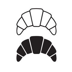Minimalist Croissant Icon Set – Black and White French Pastry Outline and Solid Silhouette Illustration