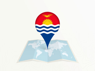 Kiribati Map Pin with National Flag on Open World Map.