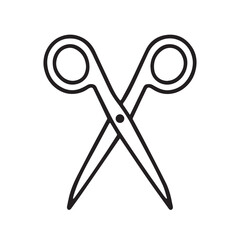 Minimal Scissors Icon – Black Line Art Illustration of Open Scissors Isolated on Transparent Background