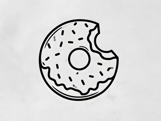 Image of black line art doughnut with half eaten, isolated on gray background