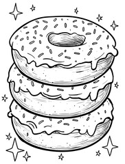 Image of coloring page featuring three stacked donuts
