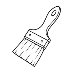 Minimal Paint Brush Icon – Black Line Art Illustration of Wide Bristle Brush with Wooden Handle Isolated on Transparent Background