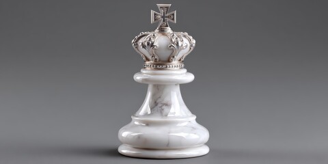 Fototapeta premium A single, elegantly sculpted marble king chess piece, stands alone with its intricate crown. Its presence exudes strategic depth and classic refinement.