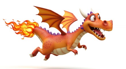 Fototapeta premium Flying cartoon dragon with flames