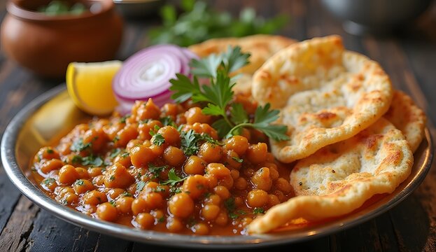 indian paratha with pea curry served on a plate
