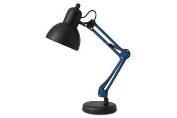 Modern desk lamp featuring flexible arm, casting targeted illumination for productive workspace, transparent background
