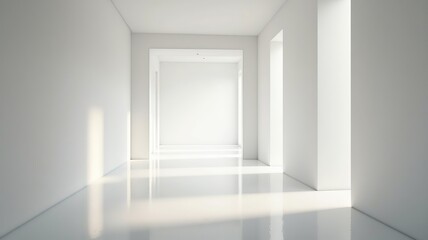 Minimalist White Corridor Interior Design: Clean Lines, Bright Space, Architectural Background