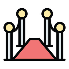 Red carpet icon flat line style illustration representing glamorous events and celebrity appearances, suitable for award shows, entertainment promotions, and fashion industry projects