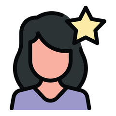 Celebrity icon flat line style illustration representing fame and public recognition, suitable for entertainment media, influencer marketing, and pop culture-related projects