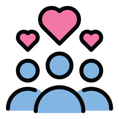 Fans icon flat line style illustration representing audience support and admiration, suitable for entertainment media, social influencer branding, and fan community projects