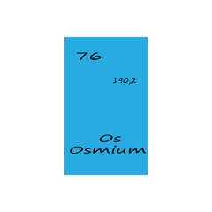 Osmium element illustration. Seventy six atomic number. Chemical symbol Os. Blue Vector background.