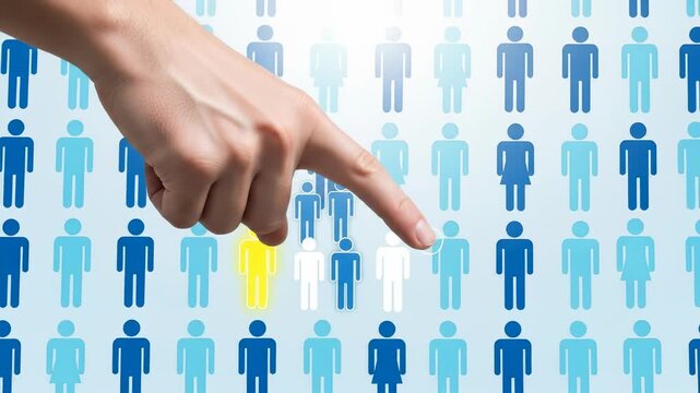 Finding the Right Person: Hand Selecting a Unique Individual from a Crowd - Talent Acquisition, Recruitment, and Differentiation Concept
