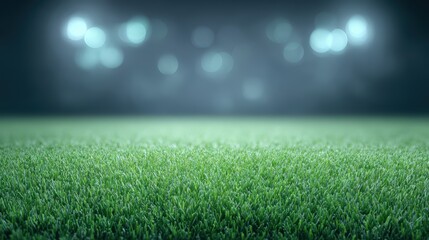 Naklejka premium Green Grass Field, Sports, Stadium Lights, Background
