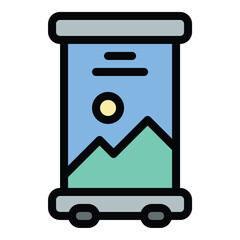 Roll up icon flat line style illustration representing portable banner stands and visual promotions, suitable for events, trade shows, and marketing display projects