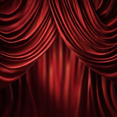 Luxurious red curtains dramatically cascading, hinting at a stage performance or grand unveiling. The fabric's rich texture and folds create a sense of elegance and anticipation