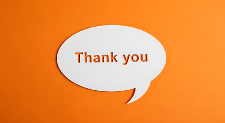 White speech bubble with "Thank You" text on orange background