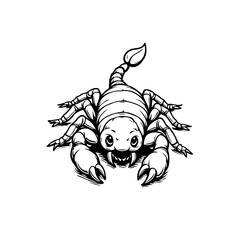 Cartoon scorpion illustration featuring detailed claws tail and a playful character on a white background image