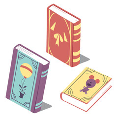 Colorful Illustrated Books with Artistic Covers Featuring Whimsical Themes
