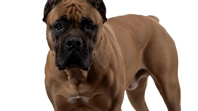 Cane Corso Standing on White Isolated Background Featuring a Brown Italian Mastiff Breed and Muscular Build