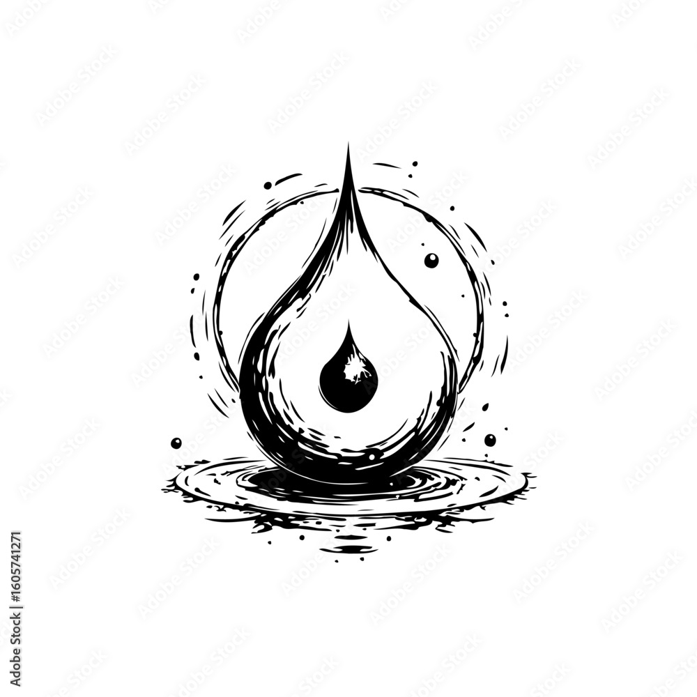 Poster abstract water droplet illustration with circular brush strokes creating a unique and captivating vi