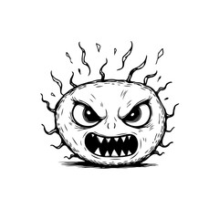 Aggressive virus character illustration: An angry germ with spiky projections and menacing glare depiction on the image