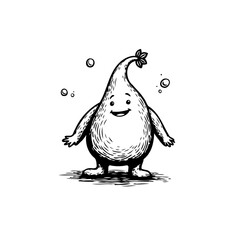 Cartoon droplet character with cheerful smile and outstretched arms on a white background representing purity and simplicity