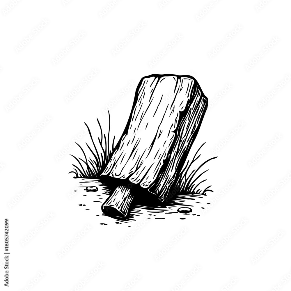 Poster a wood log illustration on white background with sketch style and old design representation showing 