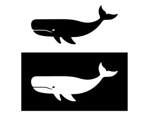 Single-color solid whale swimming white background, minimal flat style