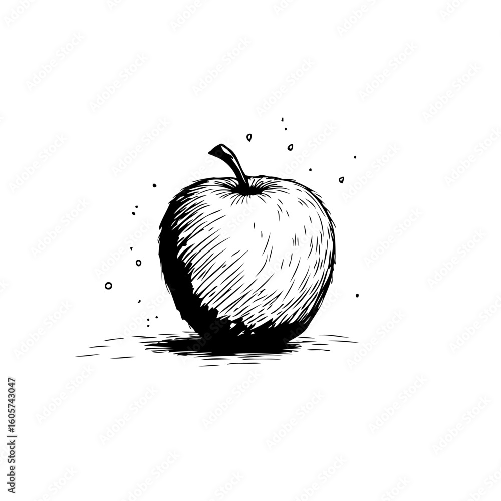 Poster a simple ink drawing of a fresh apple illustration for print or web design projects
