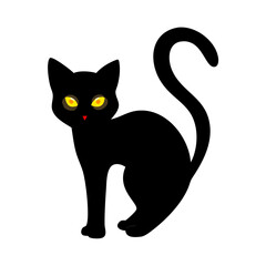 Vector art of a black cat with yellow eyes is isolated on white background