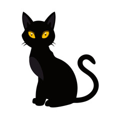 Obraz premium Vector art of a black cat with yellow eyes is isolated on white background