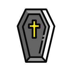 Obraz premium Vector art of a grey coffin with a yellow cross, isolated on white background
