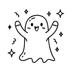 Vector art of a cute ghost surrounded by stars, isolated on white background